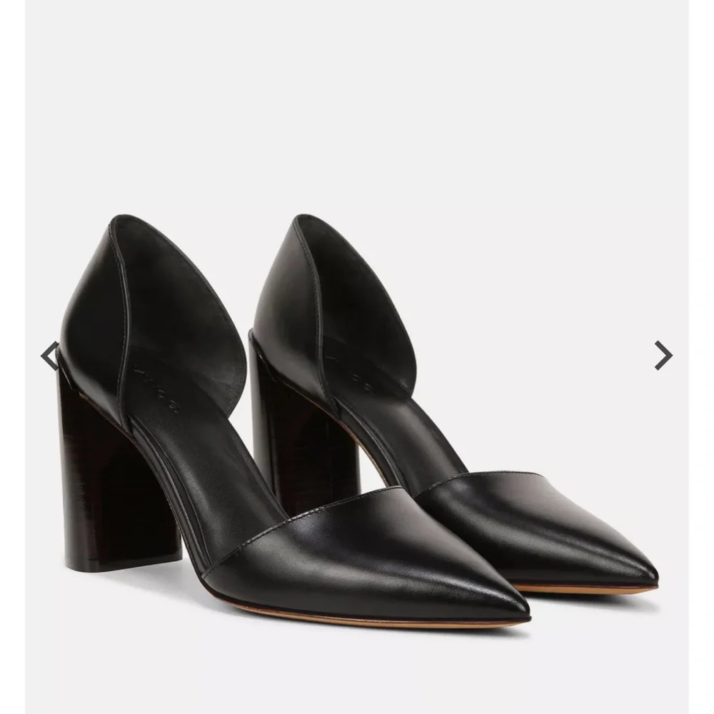 Vince Black Pointed-Toe D'Orsay Block Heel Pumps - Picture 1 of 14